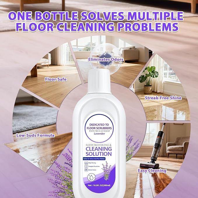 Multi-Surface Floor Cleaning Solution Compatible with Tineco iFLOOR 2/3/5 & FLOOR ONE S3/S5/S6/S7 PRO, Low Foam Floor Cleaner for All Cordless Wet/Dry Vacuum & Robot Vacuums Mop (2 Bottle, Lavender)