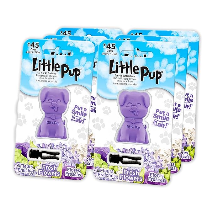 Little Pup 96635-6PK Fresh Flowers Scent Car Air Freshener Clip Provides Long-Lasting Freshness in a Compact Design, Fights Odors for up to 45 Days, Cute Car Odor Eliminator, Non-Toxic, Pack of 6