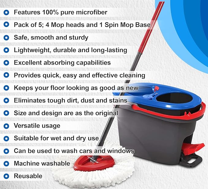 O-Cedar Mop Head Replacement – 4 Pcs Durable and Machine Washable Mop Heads Replacements with Triangle Spin Mop Replacement Head Base – Compatible with O-Cedar Mop, O-Cedar Spin Mop, & Ocedar Mop Head