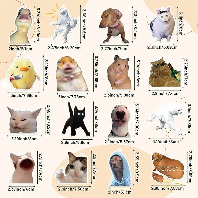 Funny Meme Car Air Fresheners - 16Pcs Cute Cat Dog Animals Freshener Hanging Ornaments for Women Men, Interior Air Essential Fragrant Pendants for Birthday Party Gift Car Mirror Home Wardrobe