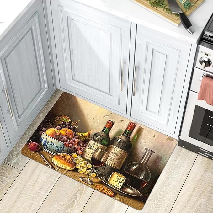 Wine Theme Kitchen Mat and Rugs Cushioned Floor Mat Non-Slip Leather Kitchen Mats for Home Office Laundry 4x5ft/48x60in