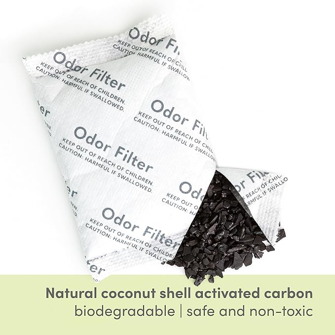 QUALIAZERO Natural Activated Carbon Charcoal Odor Absorber Filter | Eliminator Deodorizer Air Purifying Freshener Refill Bag | For Trash Can, Fridge, Shoes, etc.. | Made with Coconut Shell (6 PACK)