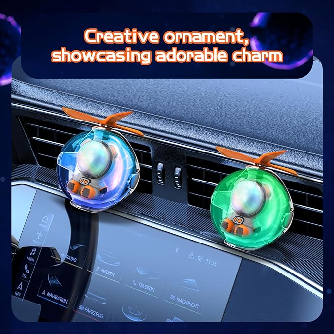 Astronaut Design Car Air Freshener with 6-Color Auto Light Up & 4 Scented Pads – Light Fragrance, Decorative Auto Accessories