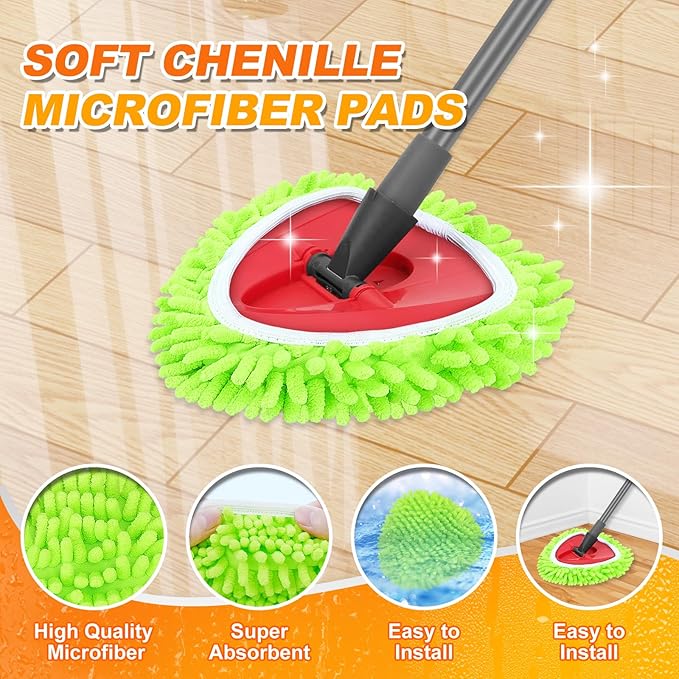 4 Pack Mop Pads Compatible with O-Cedar Easy Wring 1-Tank Spin Mop System, Replacement for Hardwood Floor Cleaning, Green