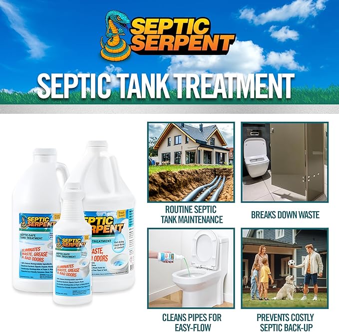 CCP Direct Septic Serpent Tank Treatment, Fast-Acting Eco-Friendly Liquid Septic Tank Treatment, Breaks Down Waste with High-Potency Enzymes & Beneficial Bacteria (Bulk Case of 4 x 1 Gallon Bottles)