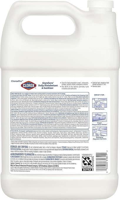CloroxPro Anywhere Daily Disinfectant and Sanitizer, No-Rinse Food Contact Sanitizer, Refill, 128 Fluid Ounces