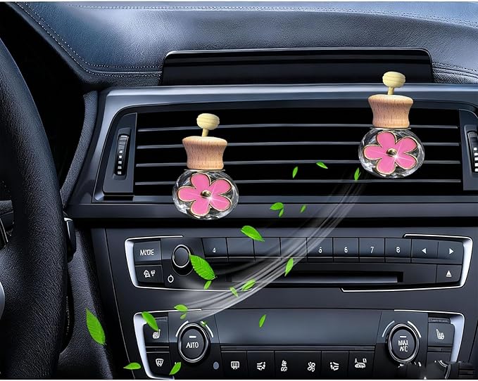 Daisy Bottle Car Air Freshener Clips, 2 Pcs Cute Daisy Car Air Vent Clip, Coquette Auto Air Conditioning Outlet Diffuser Perfume Clips, Interior Decoration (Pink, one size)