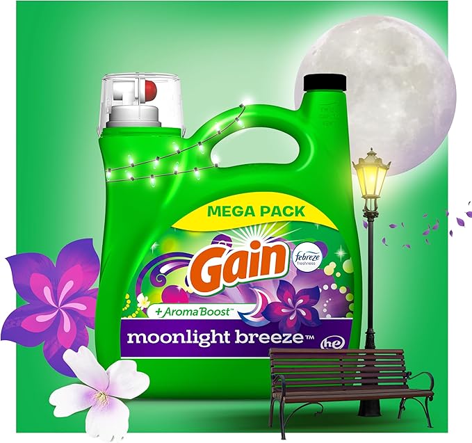 Gain + Aroma Boost Liquid Laundry Detergent, Moonlight Breeze Scent, 128 Loads, 184 fl oz, HE Compatible