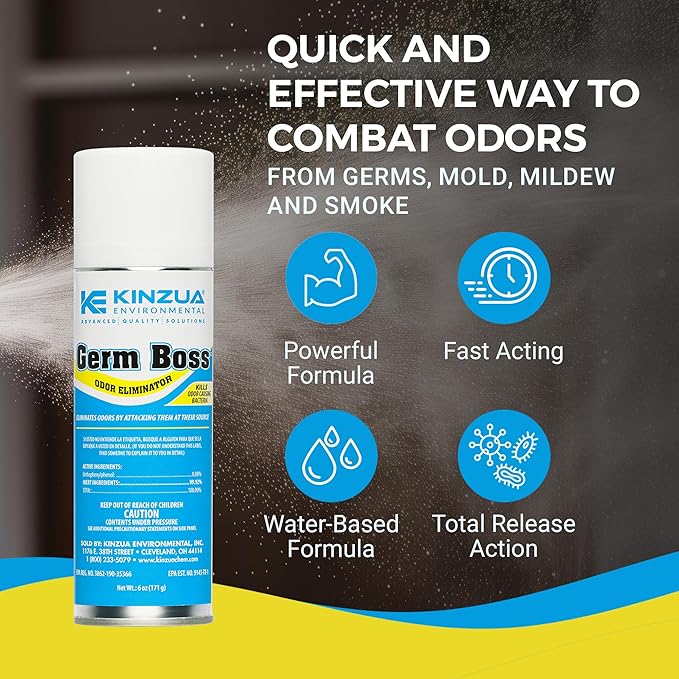Kinzua Environmental Germ Boss Strong Odor Eliminator, Fast-Acting Cleaning & Deodorizing Fogger, Mold Bomb Fogger for Smell Control with Fresh Scent, Covers Up to 1,000 cu ft, 6 oz, Pack of 3