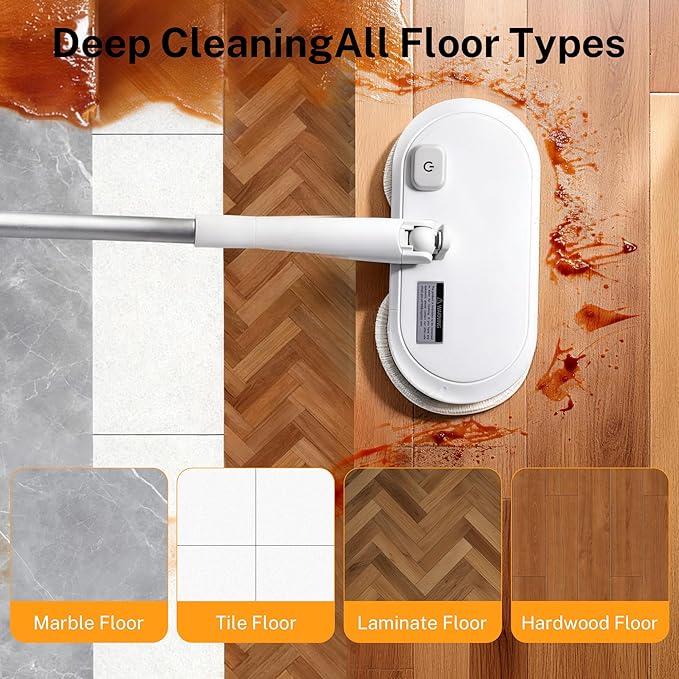 Cordless Electric Spin Mop with 220 RPM High Speed Motor for Hardwood Tile Laminate and Vinyl Floors with 6 Gray Pads