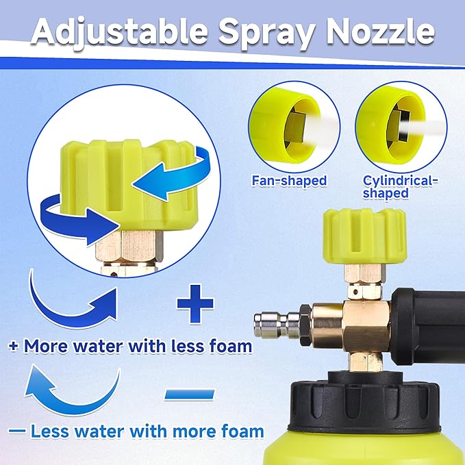 M MINGLE Foam Cannon for Pressure Washer with Dual Connector Accessory, Power Washer Soap Cannon with Double Tip Attachment, 5 Pressure Washer Sprayer Nozzles, 1/4" Quick Connect