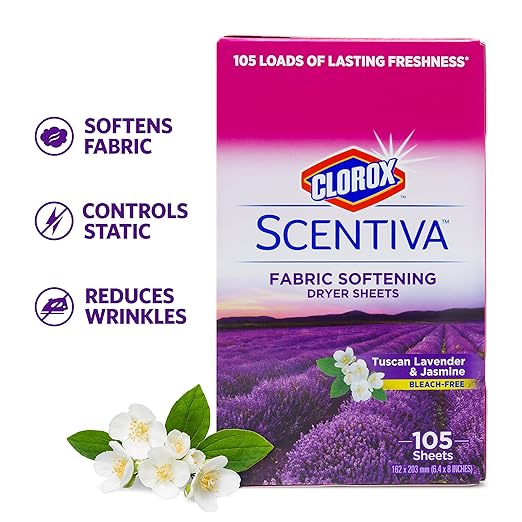 Clorox Scentiva Laundry Bundle in Tuscan Lavender & Jasmine Scent | Includes Clorox Scentiva Scented Dryer Sheets, Scent Booster Beads, and Fabric Softener