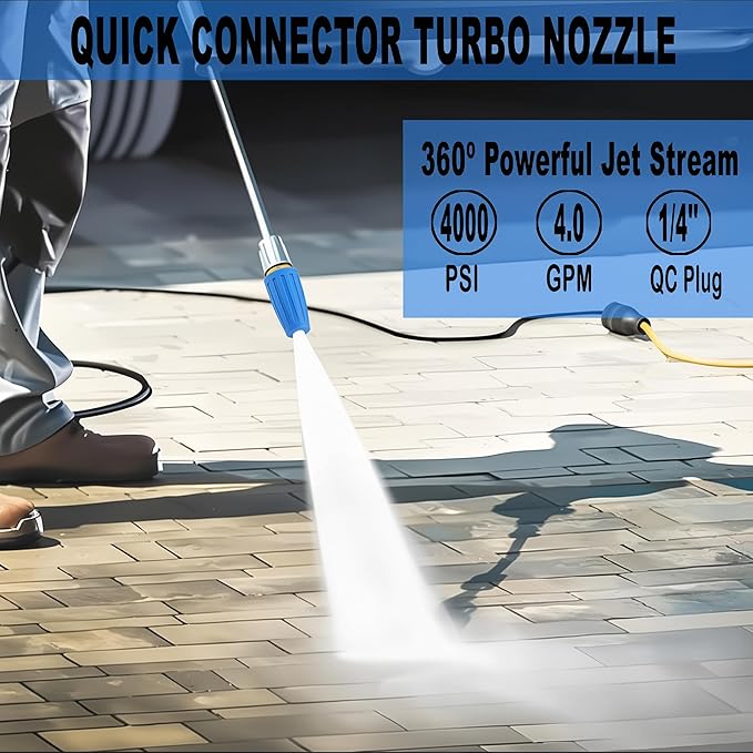 Selkie Turbo Nozzle for Pressure Washer, 4000 PSI Rotating Turbo Nozzle 1/4" Quick Connect, 7 Pieces Spray Nozzle Tips & Nozzle Holder, Multiple Degrees Washing, Additional 1.1 mm Orifice Nozzle