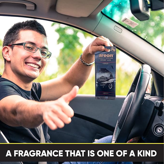 AREON Sport Lux Gold - Hanging Cardboard Air Freshener for Car, Home & Office - Premium Cologne Perfume with Natural Fragrances - Long Lasting, Fresh, Luxurious Scent - Stylish, Pack of 24