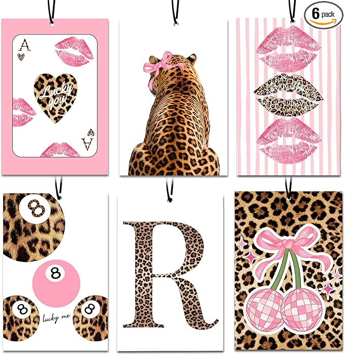 6PCS Leopard Initial R Car Air Freshener,Personalized Letter Car Accessories,Initial Gifts for Women and Men New Driver Auto Decor Rearview Mirror Hanging,Aromatherapy for Cars Interior or Locker