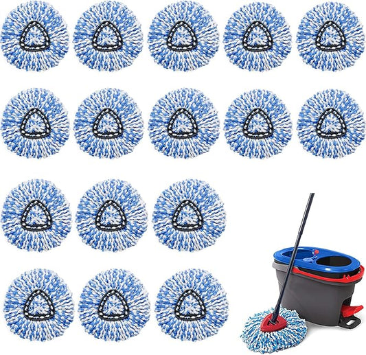16 Pcs Spin Mop Replacement Heads, 360° Easy Wring Spin Mop 100% Microfiber Refill, Easy Cleaning Spin Mop Heads, 2 Tank System Replace Head for Easy House Cleaning Floor Mopping, Blue&White