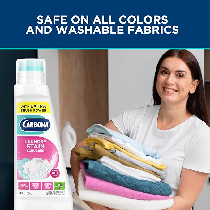Carbona Laundry Stain Scrubber | Bio-Enzyme Stain Remover | Eliminates Fat, Oil, Blood, Milk, Fruit, Ketchup, Vegetables & Baby Food Stains | Save On Skin & Washable Fabrics | 3 Pack