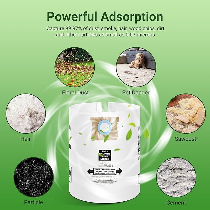 5 Pack Vacuum Bags Replacement for Shop Vac Bags 15-22 Gallon Type G 90663 9066300 Type J 90673 9067300 and VF2008, PETOX High-Efficiency Disposable Vaccum Collection Filter Bags