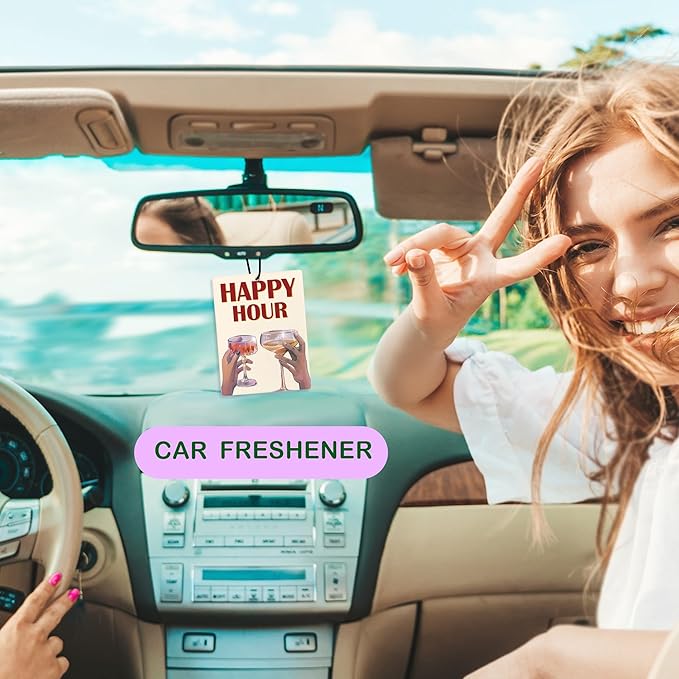 Retro Pink Cheers Air Freshener for Car, Preppy Pink Happy Hour Champagne Toast Air Freshener Hanging 3 Pcs for Cars Closet Drawer or Books, Y2K Girly Car Mirror Decor for Women