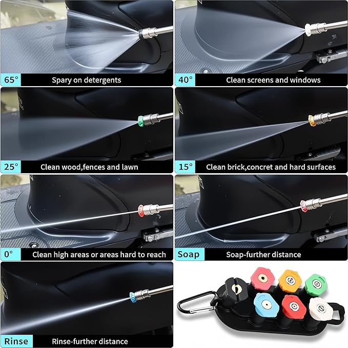 Selkie Turbo Nozzle for Pressure Washer, 4000 PSI Rotating Turbo Nozzle 1/4" Quick Connect, 7 Pieces Spray Nozzle Tips & Nozzle Holder, Multiple Degrees Washing, Additional 1.1 mm Orifice Nozzle