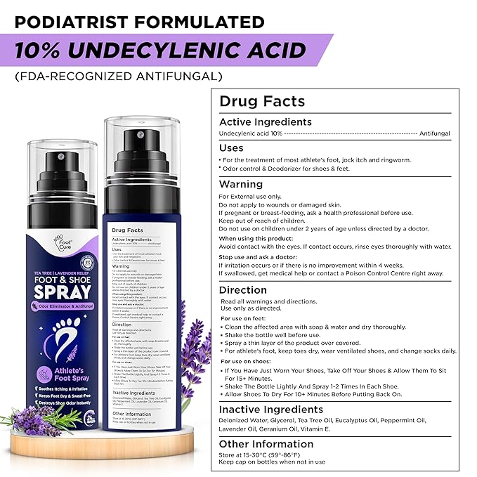 Footcure Antifungal Cream & Lavender Foot Odor Spray, Shoe Deodorizer for Smelly Feet