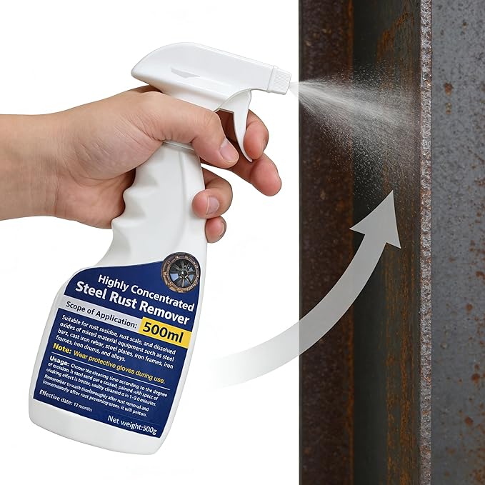Highly Concentrated Steel Rust Remover, Instant Rust Cleaning Spray, Rust Remover Lubricant Spray, Automotive Parts, Stainless Steel, Fast Acting Rust Cleaner, 500ml (500 Ml)