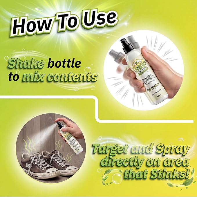 Plant Based Odor Eliminator: Neutralizing Spray - Refresh Stubborn Stinky Odors w/Botanical Extracts Area Deodorizer, Post Poop Spray & Car Interior Funk Freshener (4 fl oz, Lemongrass)
