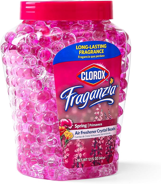 Clorox Fraganzia Crystal Beads Air Freshener Twin Pack, Long Lasting Room Deodorizer and Odor Eliminator Gel Beads for Home, Car, or Office, Spring Scent, 24 Fl Oz