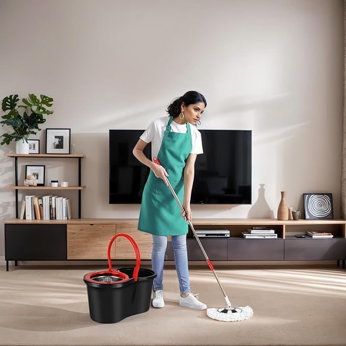 2 Mop and Bucket Set,Spin Mop and Bucket with Wringer,for Floor Cleaning,with Adjustable Stainless Steel Handle,soap Dispenser and 6 Microfiber Mop Heads (Black)