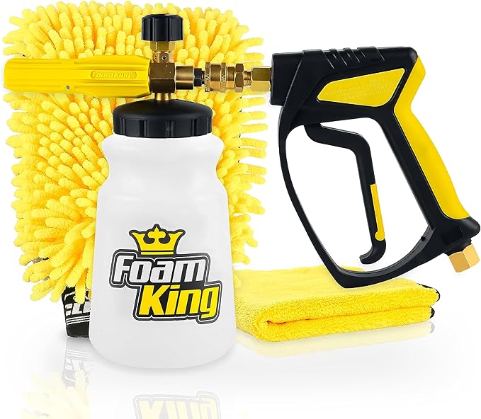 Foam Cannon Pressure Washer Gun, Stubby Foam Sprayer for Car Wash, Power Washer Swivel for Pressure Washers - Incl. Wash Mitt & Microfiber Towel, Ultimate Detailing Kit for Deep Cleaning
