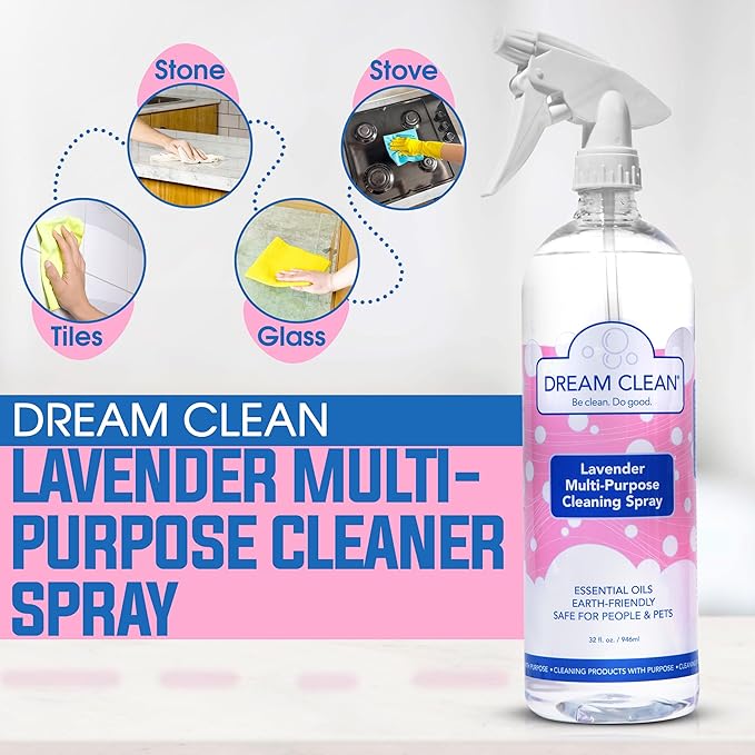 Dream Clean Lavender Multi-Purpose Cleaning Spray - Biodegradable and Cruelty-Free Formula for Countertops, Appliances, Outdoor Furniture & More, Lavender Essential Oils, 32oz