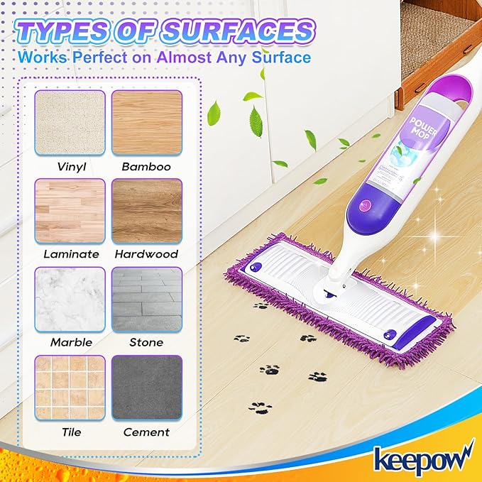 KEEPOW 10 Pack Reusable Mop Pads Compatible with Swiffer PowerMop, Microfiber Mop Pads Refills Machine Washable, Durable, and Highly Absorbent Suitable for All Floor Types
