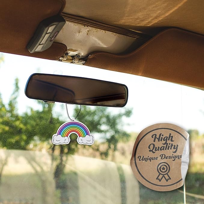 Cute and Funny Car Air Fresheners 4 Pack Scented With Premium Oils By Fresh Fresheners (Rainbow)