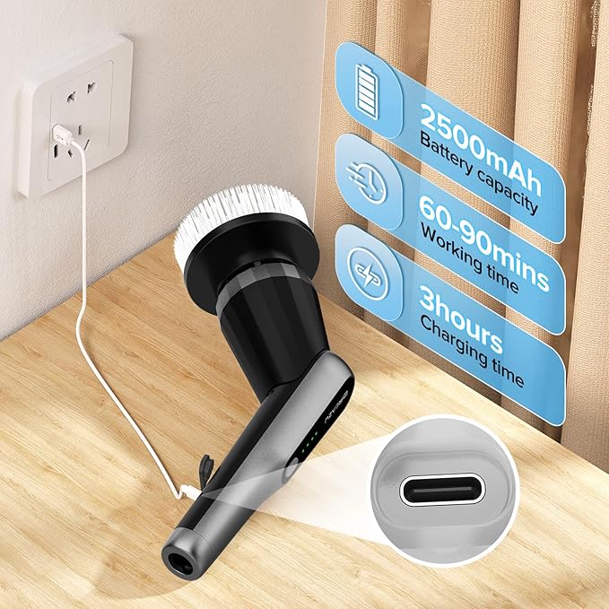 G2-Pro Electric Spin Scrubber - IPX7 Waterproof 12-in-1 Shower Cleaner Brush, Retractable Handle & 2-Speed for Bathroom, Bathtub, Kitchen, Tile Floors