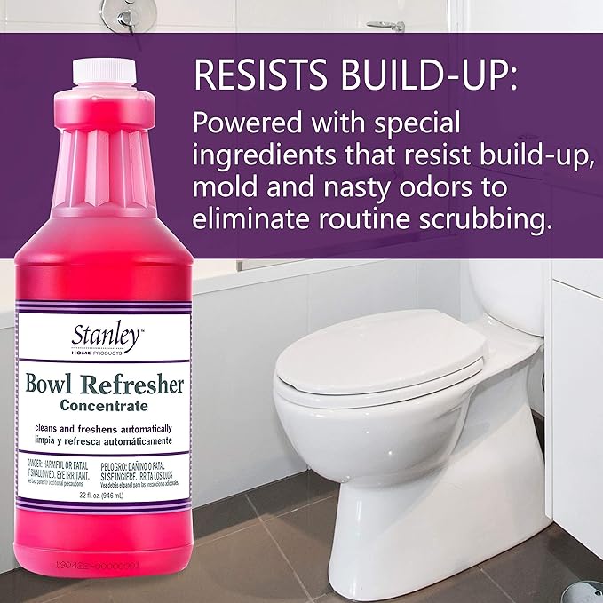 Stanley Toilet Bowl Cleaner & Deodorizer Concentrate 32 oz – Wild Rose Scent – Septic‑Safe Bowl Refresher – Cleans Stains & Residue with Each Flush (Pack of 6)