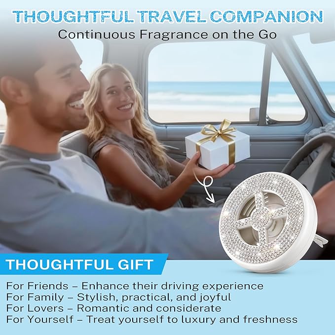 Car Fragrance Holder Compatible with Bath & Body Works Refills (Not Included), Air Freshener Vent Clip or Visor Clip, Refillable Scent Holder, Easy to Open Car Diffuser(White,Diamond)