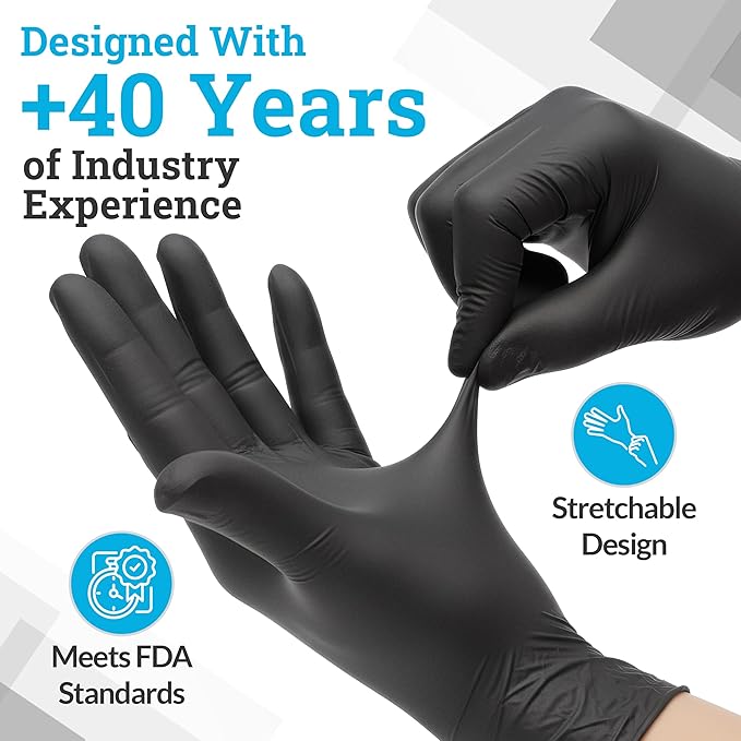 Hand-E Touch Black Nitrile Disposable Gloves Large, 50 Count - BBQ, Tattoo, Hair Dye, Cooking, Mechanic Gloves - Powder and Latex Free - Tattoo Supplies