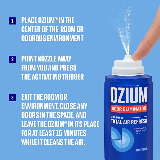 Ozium Air Sanitizer, 2 oz Car Fogger: Single-Shot Smoke Odor Eliminator & Car Air Freshener (New Car Smell, 4 Packs)