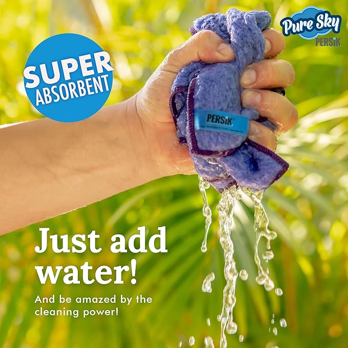 persik Pure-Sky Magic Deep Clean Cleaning Cloth – JUST ADD Water No Detergents Needed - Multipurpose Ultra Microfiber Cloth - Attachable to Mop, or as Handheld Microfiber Towels - Pack of 2