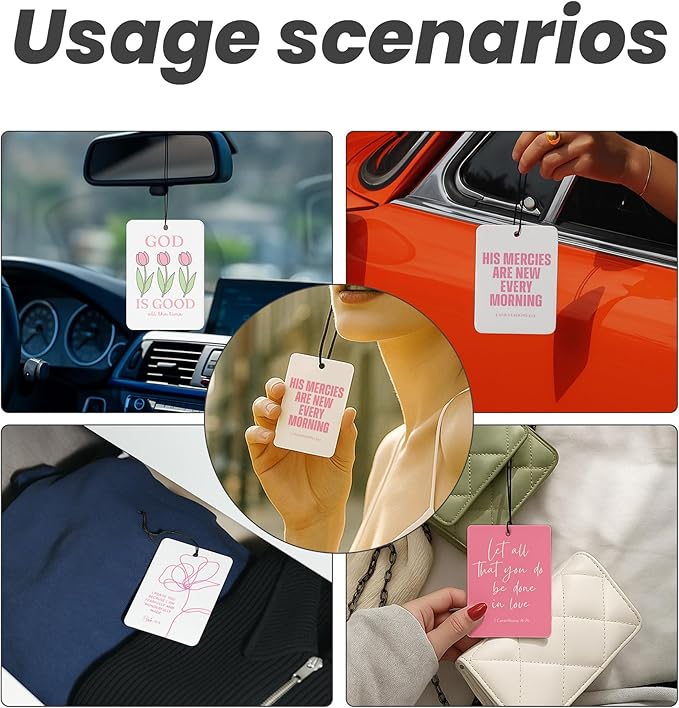 Trendy Pink Christian Bible Car Air Freshener 4 Pcs - Cute Floral Christian God is Good Air Freshener Hanging Decor for Cars Closet Drawer Books, Girly Car Accessories Mirror Decor for Women
