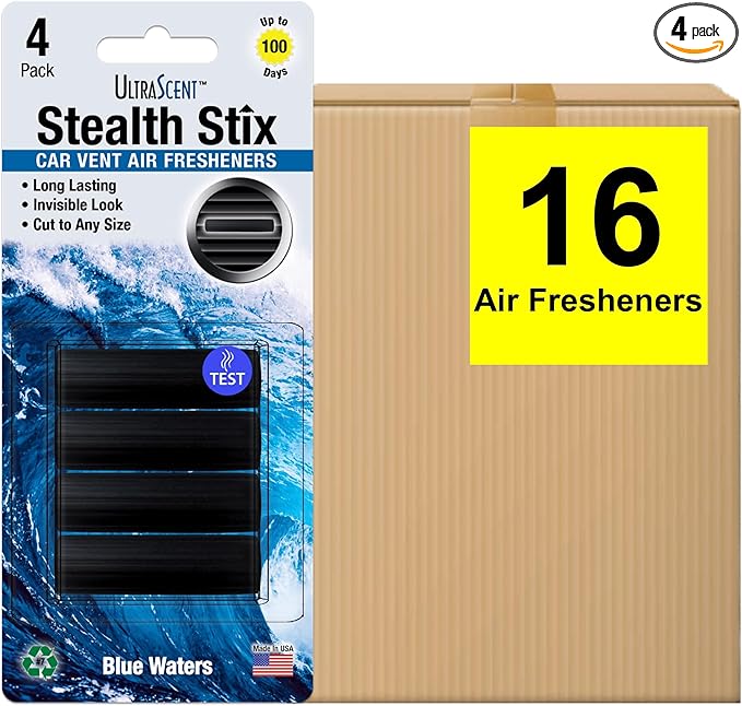 Car Vent Clips Air Freshener Stealth Stix Car Vent Clips that Slip on Vent Blade, 4-Pack/16-Stix (Blue Waters)