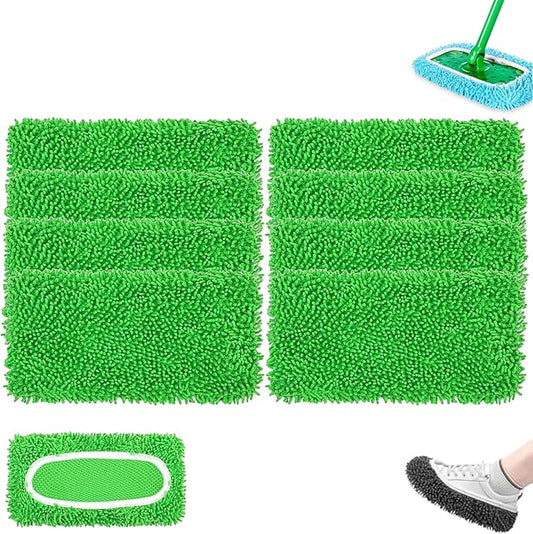 Reusable Mop Pads - Reusable Microfiber Mop Pads, Washable ChenilleMop Refill Pad for Home Use, Replacement Mops Heads for Floor Cleaning (Green,8pcs)