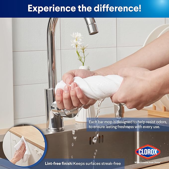 CLOROX Ribbed Bar Mops - 100% Cotton Quick Dry Extra Large Dishcloths - Absorbent Multipurpose Cleaning Cloths for Restaurants, Kitchen, Bathroom, Hotel - 16" x 19" - White 3 Pack