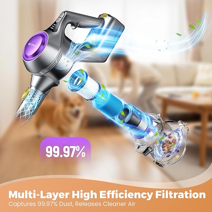 Cordless Vacuum Cleaner, 40Kpa Powerful Suction Stick Vacuum Cleaners for Home, 45 Mins Runtime, 1.6L Dust Box, Anti-Tangle, 8-in-1 Rechargeable Vacuum for Hardwood Floor,Carpet,Pet Hair