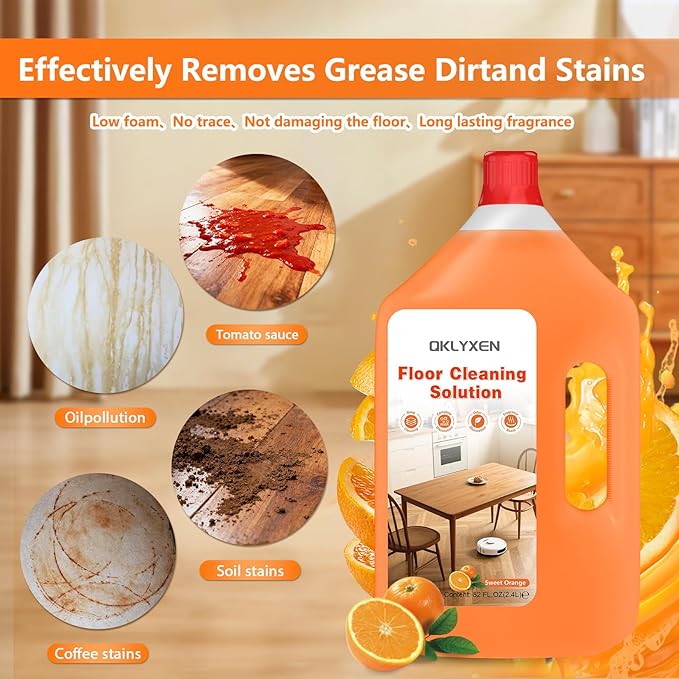 82 FL OZ/2.42 L Sweet Orange Scent Floor Cleaning Solution Compatible with Roborock Robot Vacuum (Qrevo/Q7/Q10/Saros 10R/F25), Floor Cleaner for All Robot Vacuums & Cordless Wet Dry Vacuum