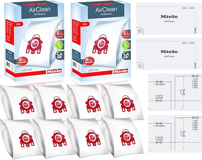 Miele FJM AirClean 3D Efficiency Vacuum Cleaner Bags - Includes 8 Genuine Air clean 2 Genuine Super Air Clean Filter + 2 Genuine Pre-Motor Protection Filters