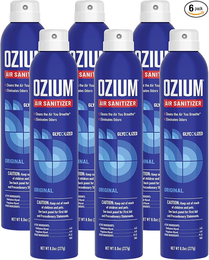 Ozium 805539-6 8 Oz. Air Sanitizer & Odor Eliminator for Homes, Cars, Offices and More - Original Scent, 6 Pack,Blue