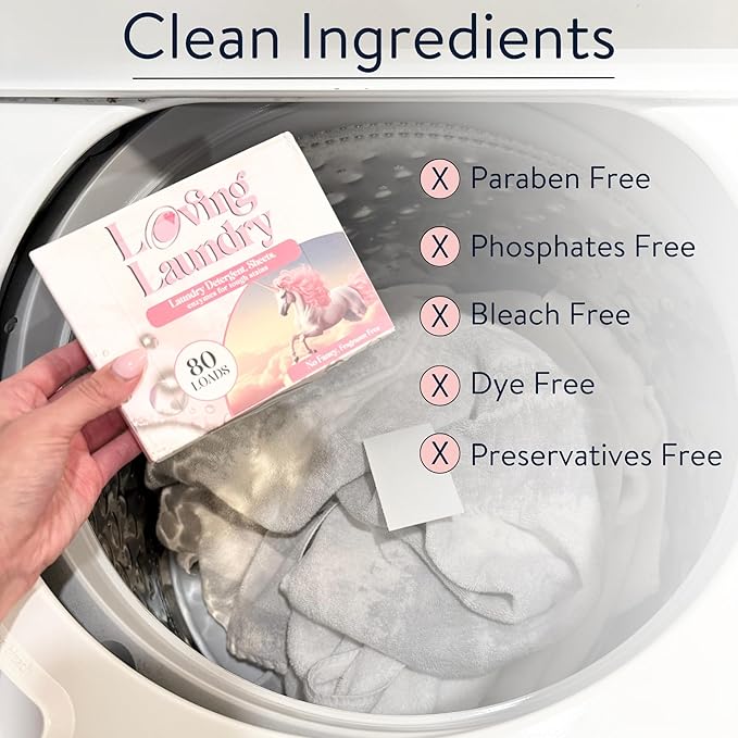 LOVING LAUNDRY- Detergent Sheets Strip Laundry Soap - Clean Safe Ingredients Ultra Concentrated Stain fighting Enzymes -(80 Loads) Salty Waves Scent