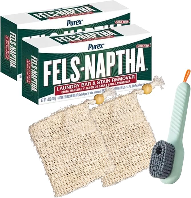 AMSY Soap Bars Stain Remover Laundry Bundle Multifunctional Cleaning Brush and 2 pack ofʼ Bags Bundled with 2 Pack of Fels Naphta Soap Bars