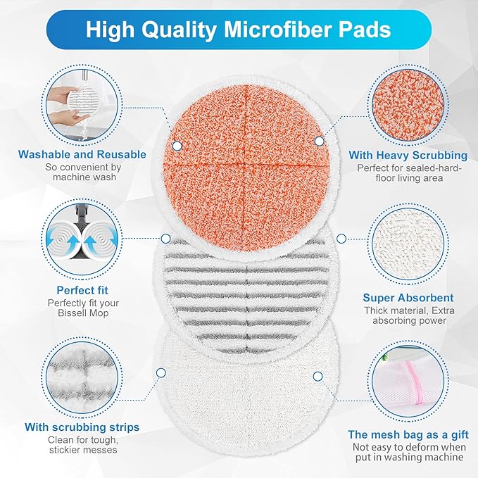 KEEPOW Spinwave Replacement Pads Compatible with Bissell Spinwave Mop 2124, 2039A, 2307, 23157, 20391, 20399, 20393 Spin Mop Pads Powered Hard Floor Cleaning (6 Pack)